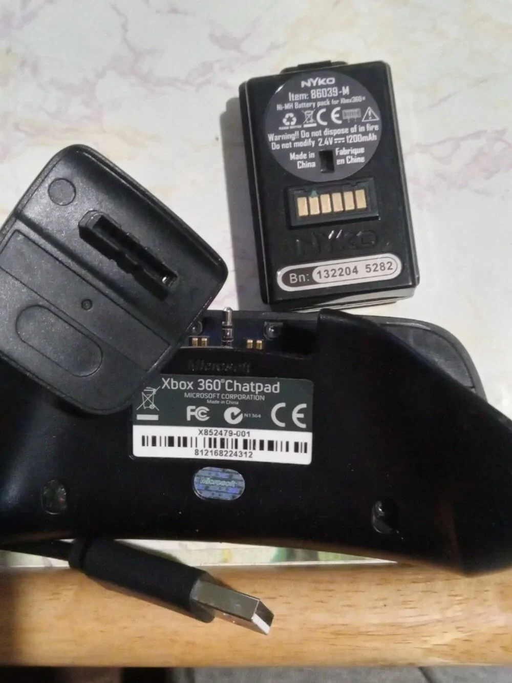 Xbox 360 5 Item S Model AV AC Cable Chatpad OEM + Charge Cable w Battery BUNDLE
